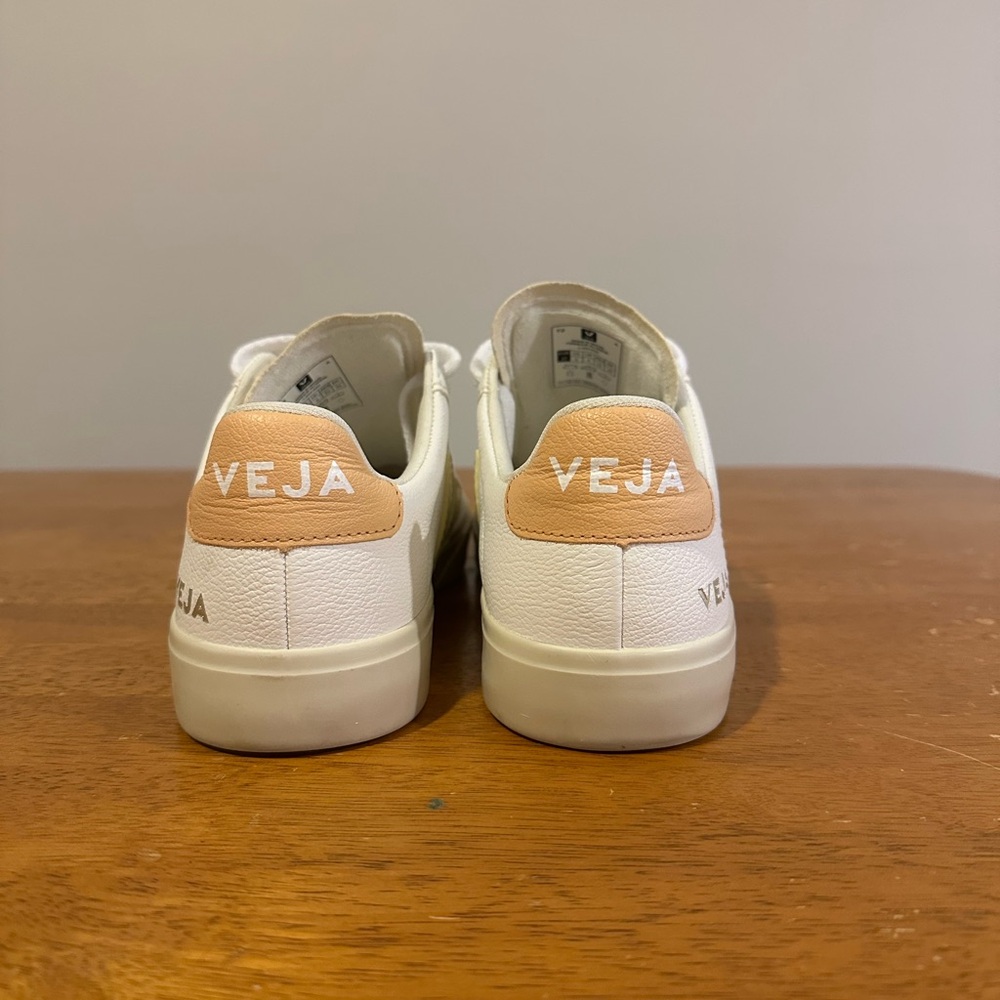 Veja Women's Campo Leather White Sun Peach Sneakers - Picture 3 of 6